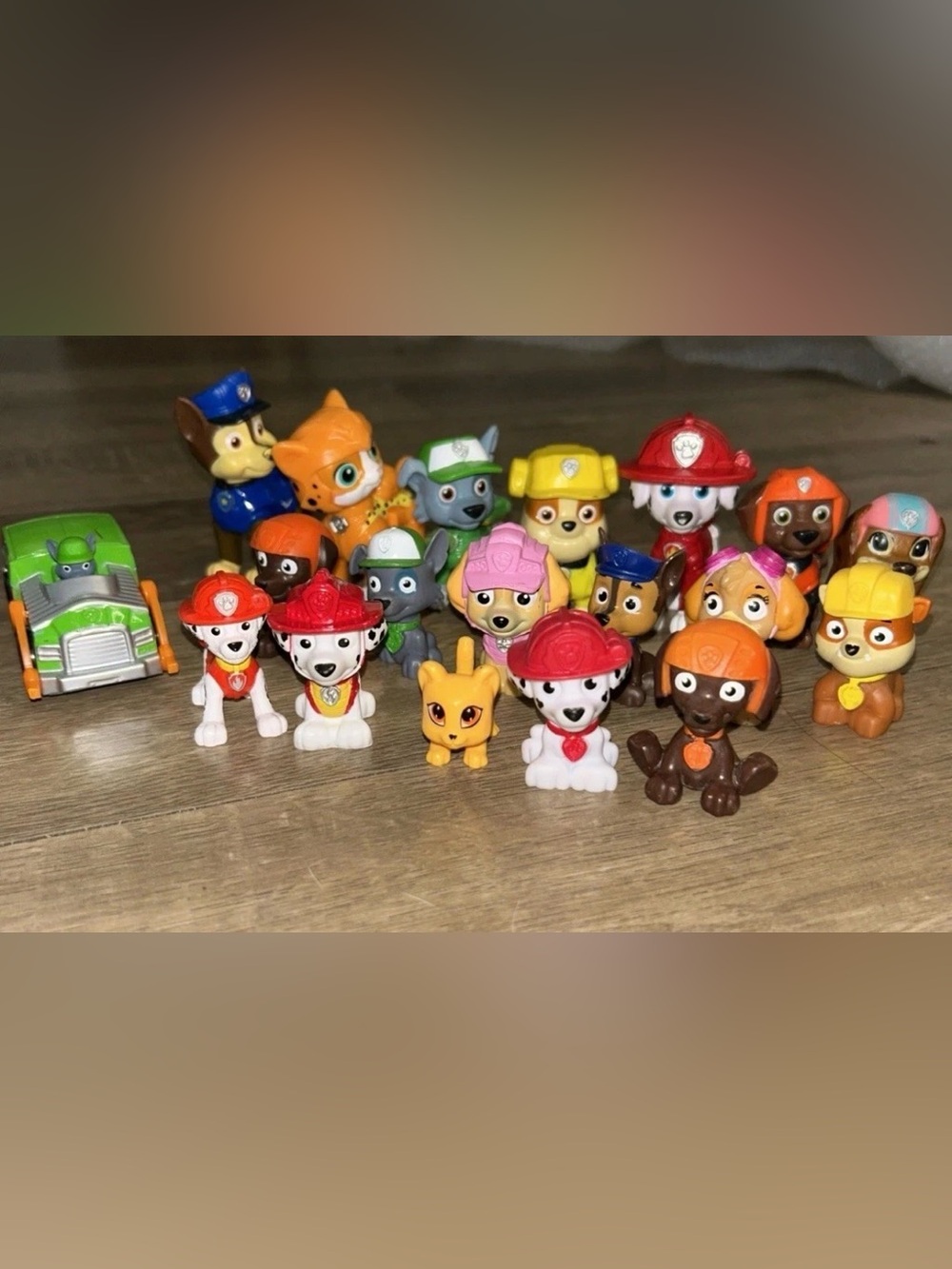 Paw Patrol Action Pups Figure Lot Of 26; 6 Finger Puppets, 1 Vehicle 19 Figures